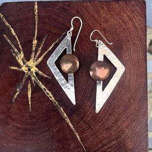 Mixed Metal Triangle Earrings Sterling Silver Copper Industrial jewelry